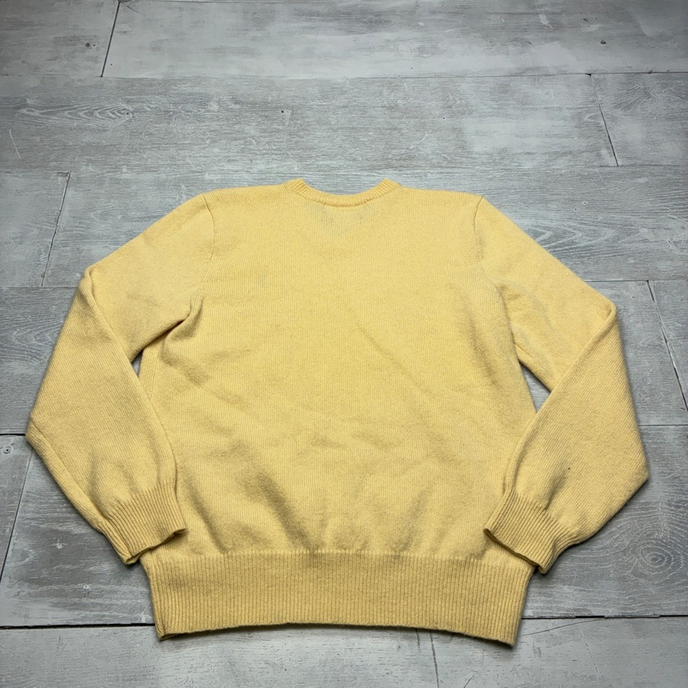 Polo Ralph Lauren V-Neck Sweater Mens Medium Yellow Lambswool Italian Yarn Pony